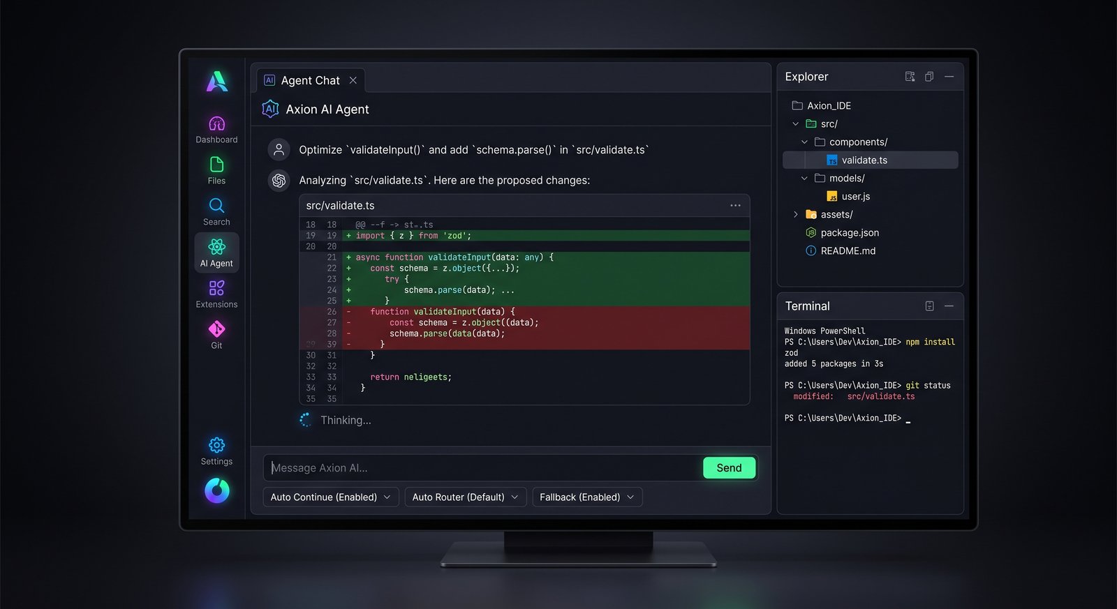 Concept art: the AI agent proposing a change (not a real screenshot)
